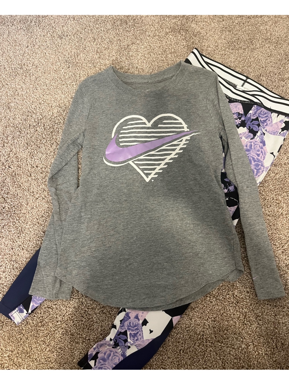 Nike Kids Gray Top with Purple Heart Swoosh